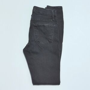 Frame Denim Hathaway Distressed Mid Rise Ankle Cropped Le Skinny Jeans Black 25